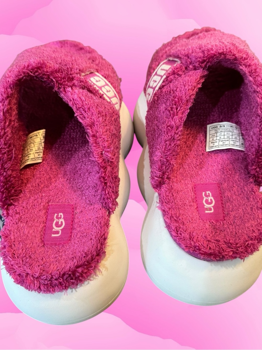UGG Sugarcloud Slide In Dragon Fruit Pink Terry With 3" Platform 🌺 Sandals Sz 8 - Picture 10 of 16